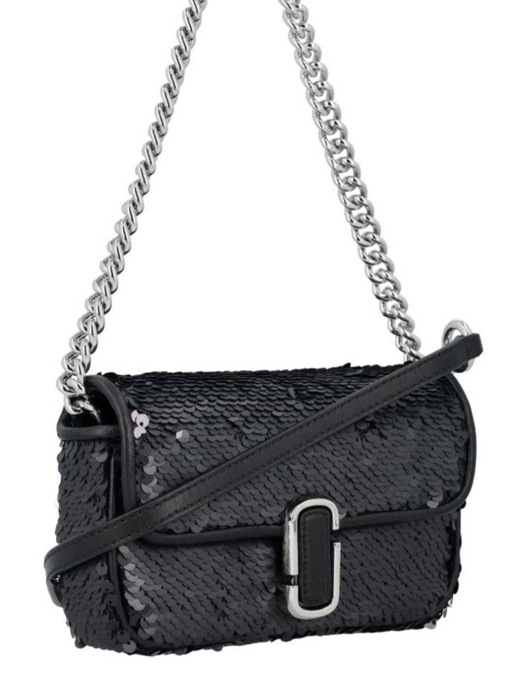 Marc Jacobs Black Sequin Crossbody with Silver Chain